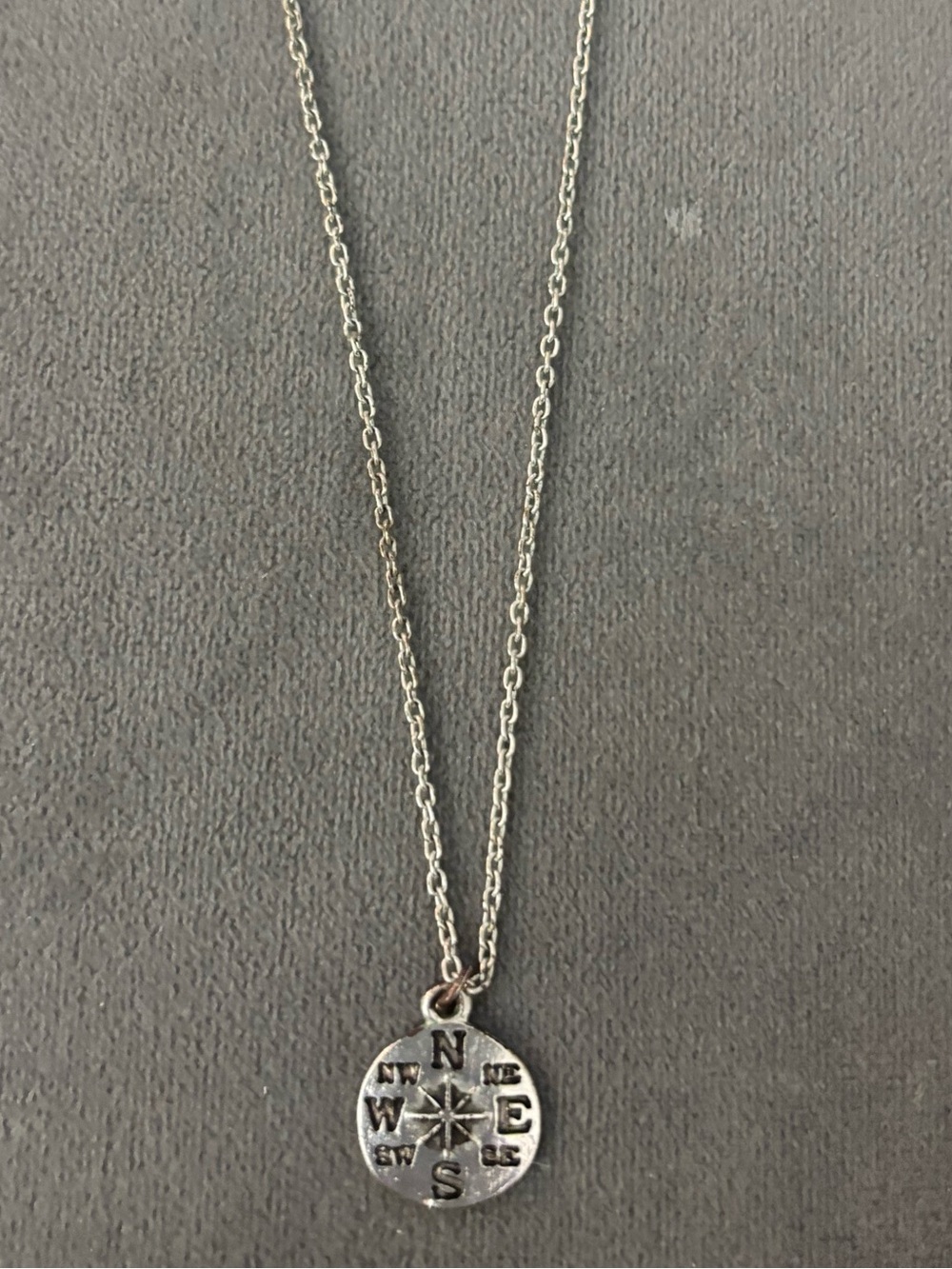 Sterling Silver Compass Pendant Necklace - Silver